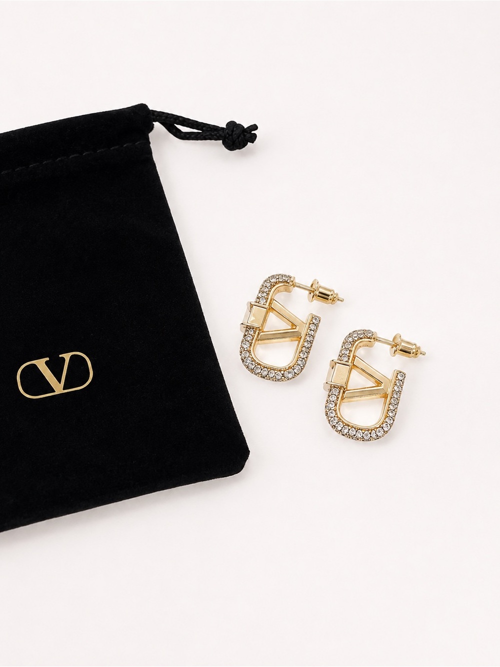 Vintage Valentino Gold Crystal V-Logo Drop Earrings
